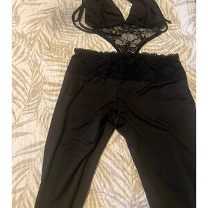 Elegant Black Lace Set- top is attached to leggings